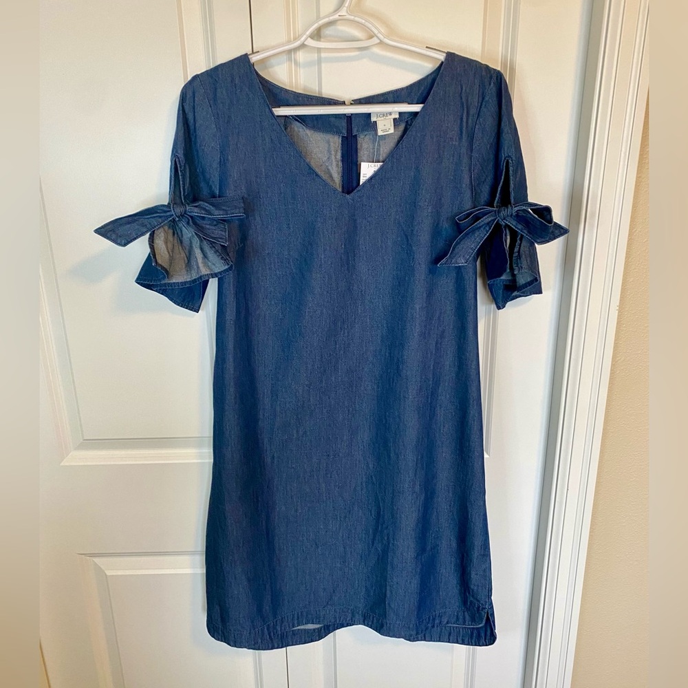 NWT J.Crew dark blue chambray dress with ruffle sleeves
